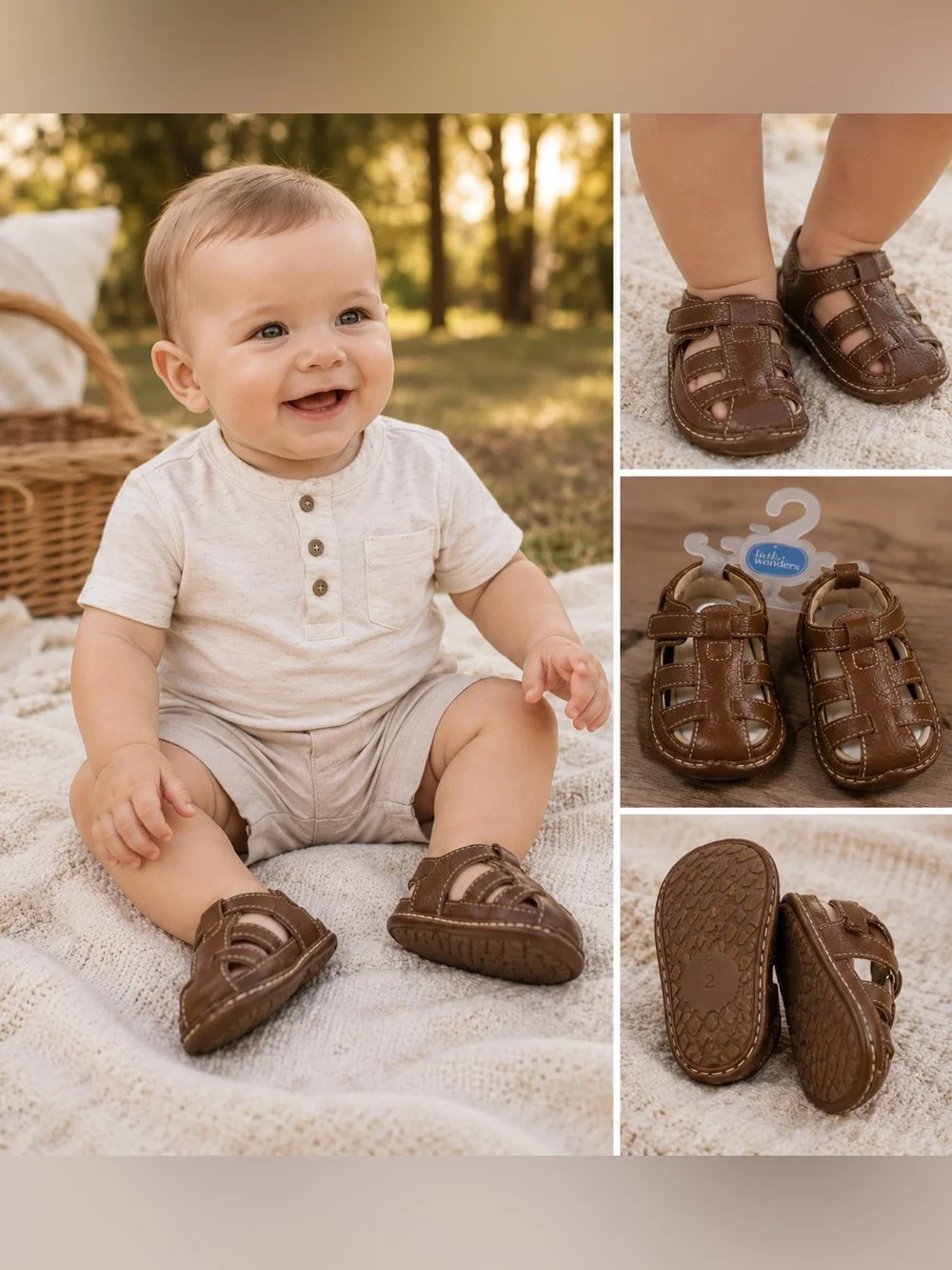Little Wonders Brown Leather Baby Sandals | Fisherman Sandals Infant Shoes | NWT